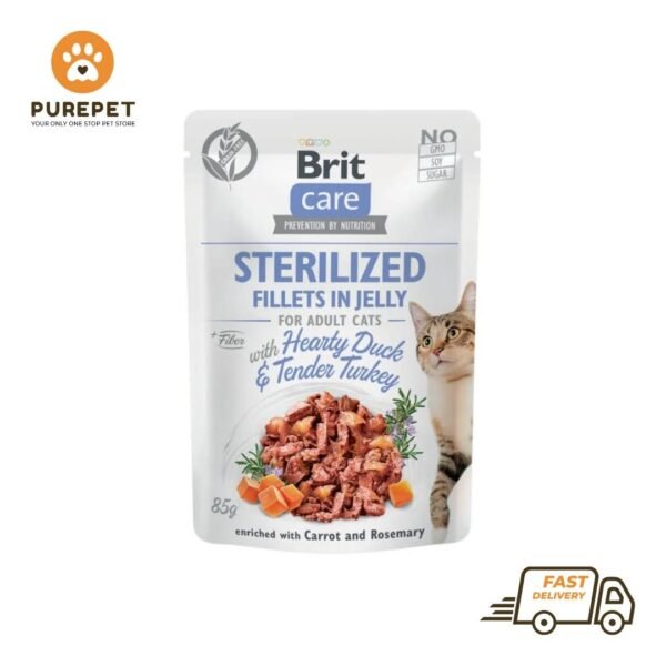 Brit Care Cat Pouch STERILIZED – Hearty Duck & Tender Turkey in Jelly