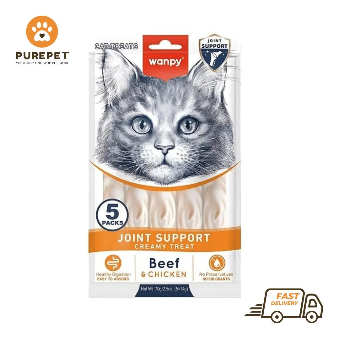 Wanpy Adult Cat Functional Creamy Lickable Treat – Beef & Chicken (Joint Support) 70 g Pouch