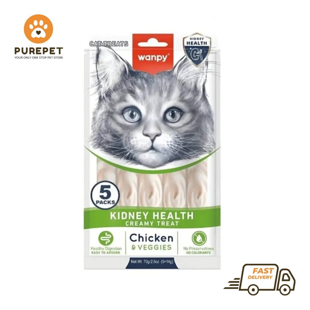 Wanpy Adult Cat Functional Creamy Lickable Treat – Chicken & Veggies (Kidney Care) 70 g Pouch