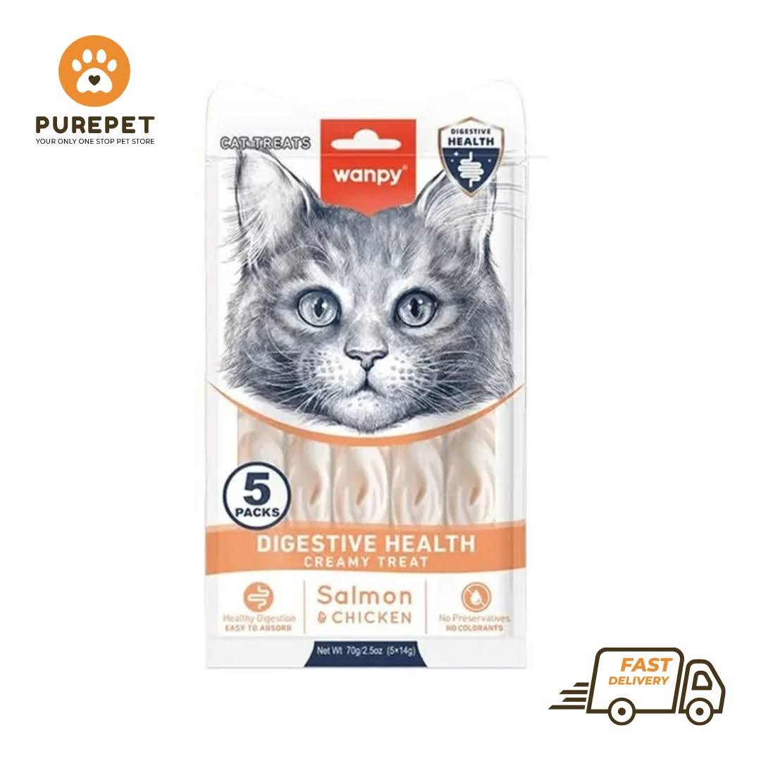 Wanpy Adult Cat Functional Creamy Lickable Treat – Salmon & Chicken (Digestive Health) 70 g Pouch