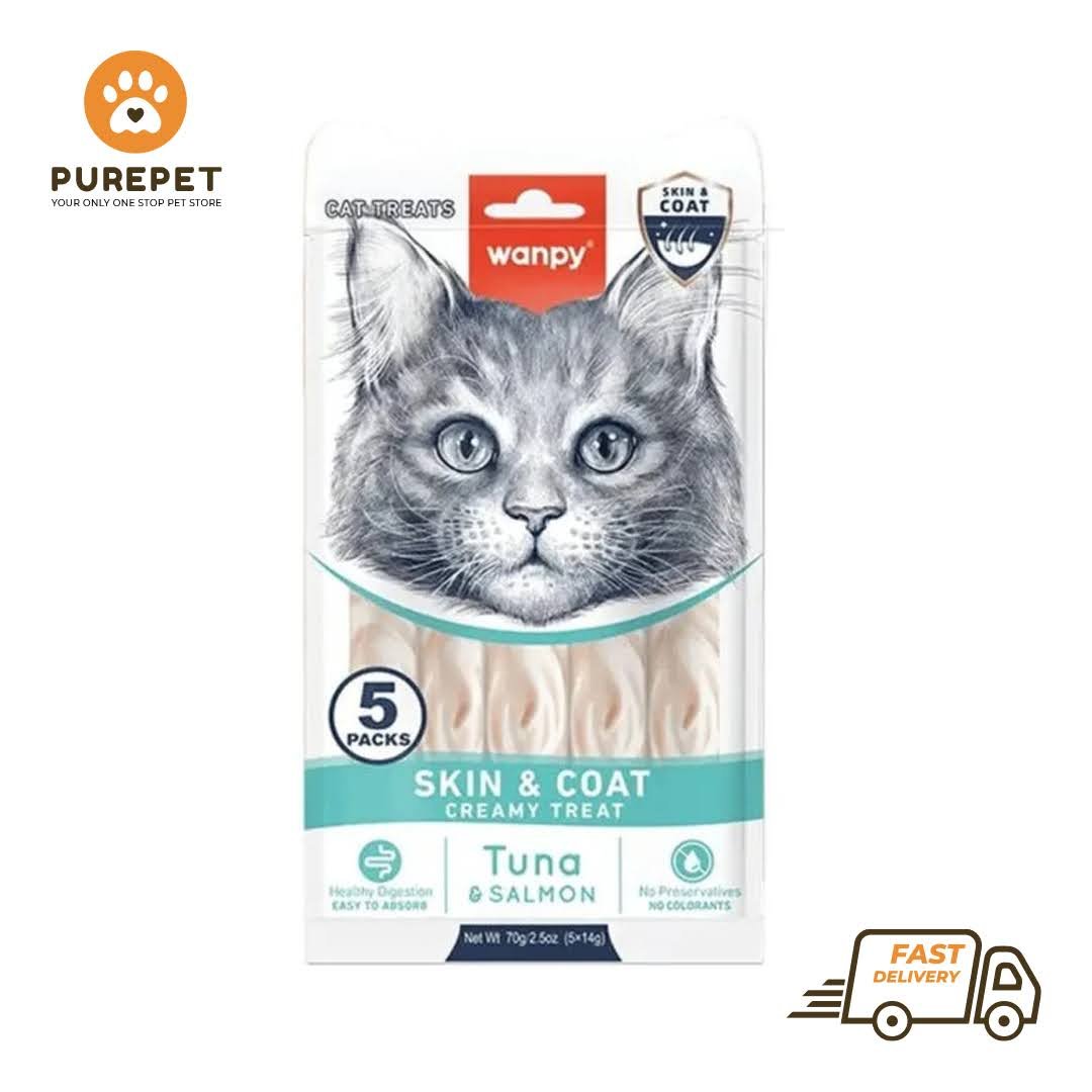 Wanpy Adult Cat Functional Creamy Lickable Treat – Tuna & Salmon (Skin & Coat) 70 g Pouch